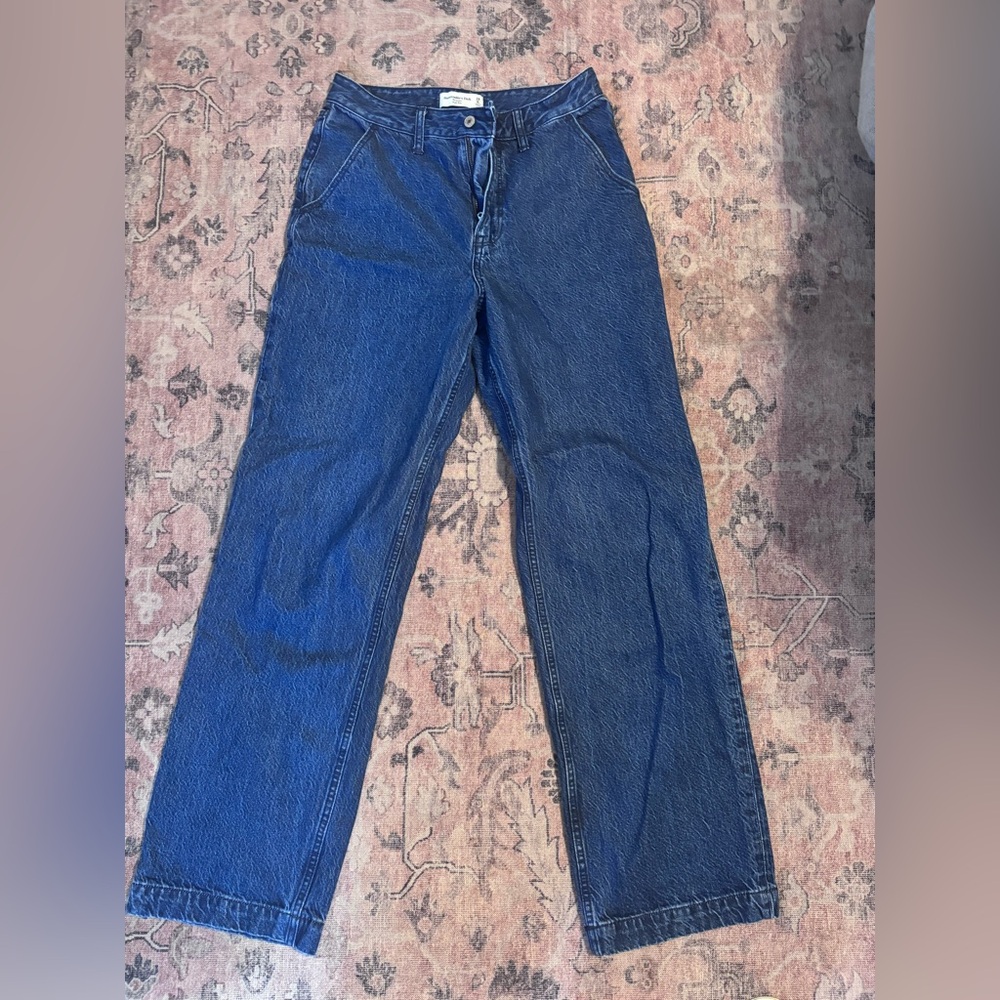 Abercrombie & Fitch Dark Blue Straight-Leg Jeans CURVE LOVE TALL